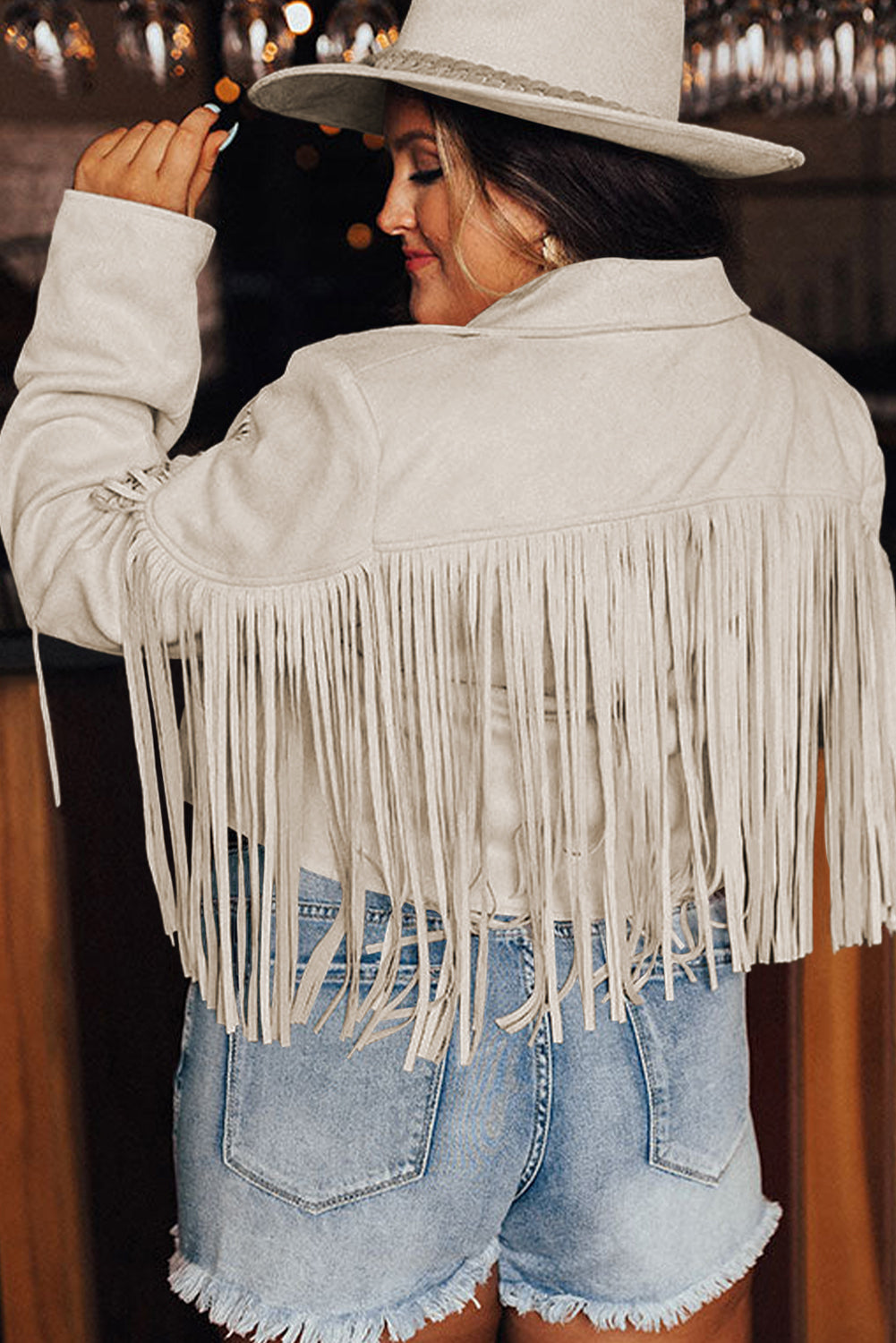 Pink Fringe Plus Size Cropped Jacket