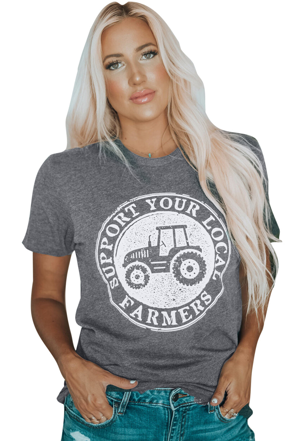 Gris SOUTENEZ VOS AGRICULTEURS LOCAUX T-shirt graphique