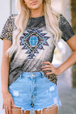 Aztec Geometric Leopard Print Short Sleeve T Shirt