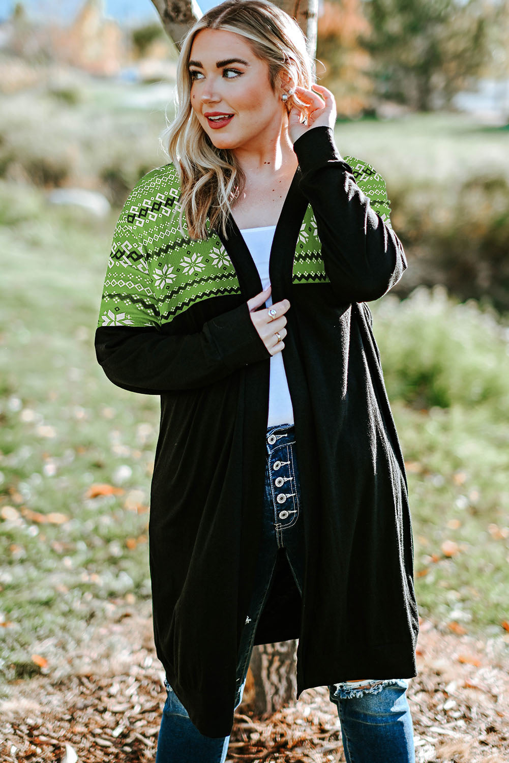 Black Leopard Detail Plus Size Cardigan