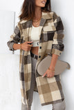 Khaki Plaid Button-Down Flap Pocket Long Shacket