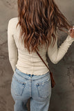 Waffle Knit Long Sleeve Buttoned Henley Top