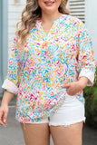 Plus Size Geometric Print Notched V-Neck Blouse