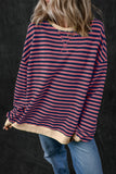 Sky Blue Stripe Oversized Contrast Trim Pullover Sweatshirt