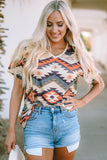 Aztec Print V Neck Long Sleeve Top