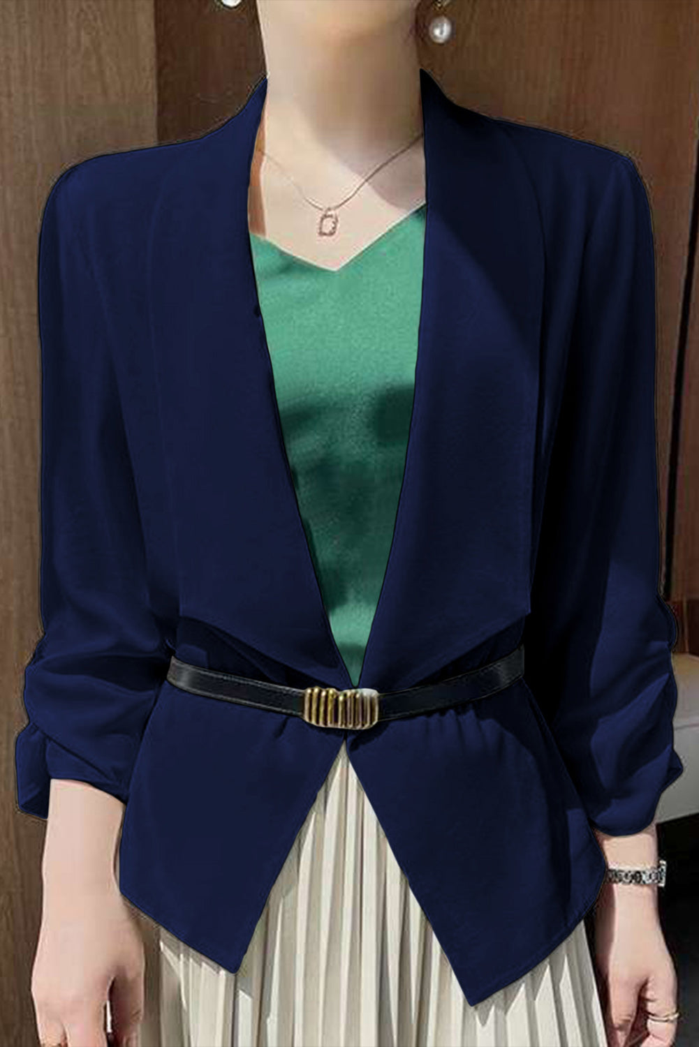 Solid Lapel Collar Satin Blazer