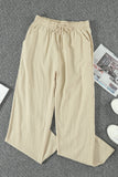 Drawstring Elastic Waist Pockets Long Straight Legs Pants