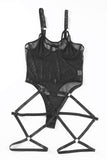 Sheer Mesh Strappy Teddy Lingerie with Garter Belt