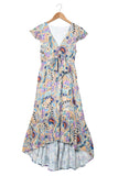 Boho Floral Print Self-tie High Waist Long Dress