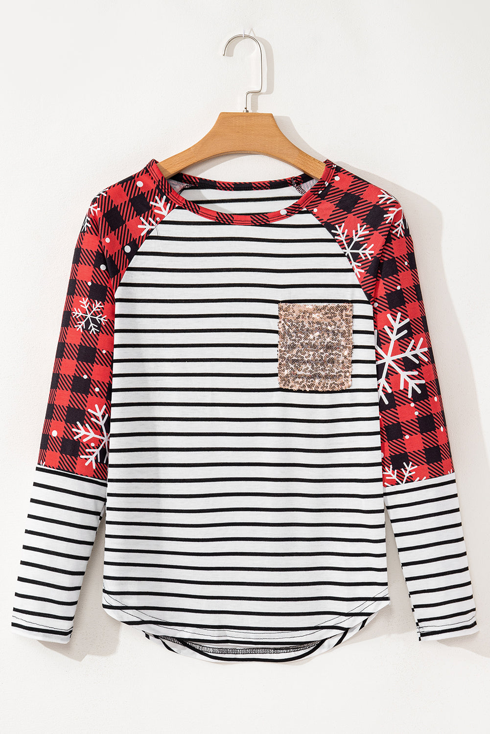 Christmas Plaid Striped Patchwork Long Sleeve Top