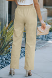 Drawstring Elastic Waist Pockets Long Straight Legs Pants