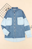 Color Block Frayed Patchwork Oversize Denim Jacket