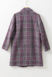 Pink Plaid Lapel Collar One Button Midi Coat