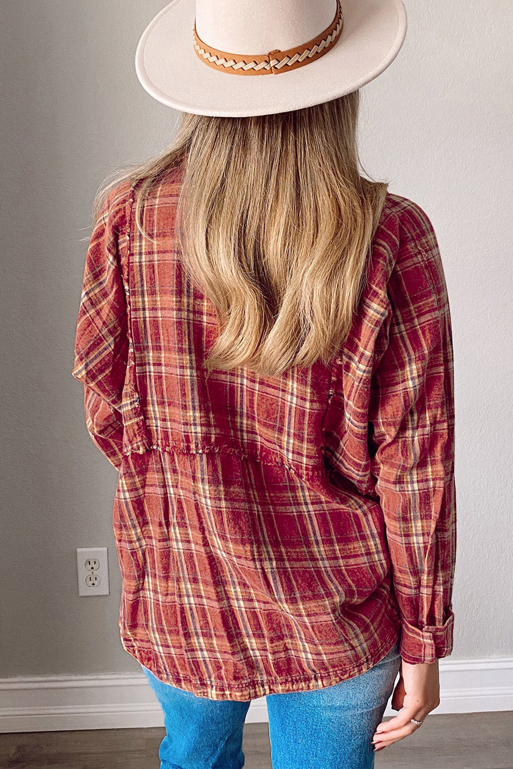 Plaid Frayed Stitching Long Sleeve Shirt