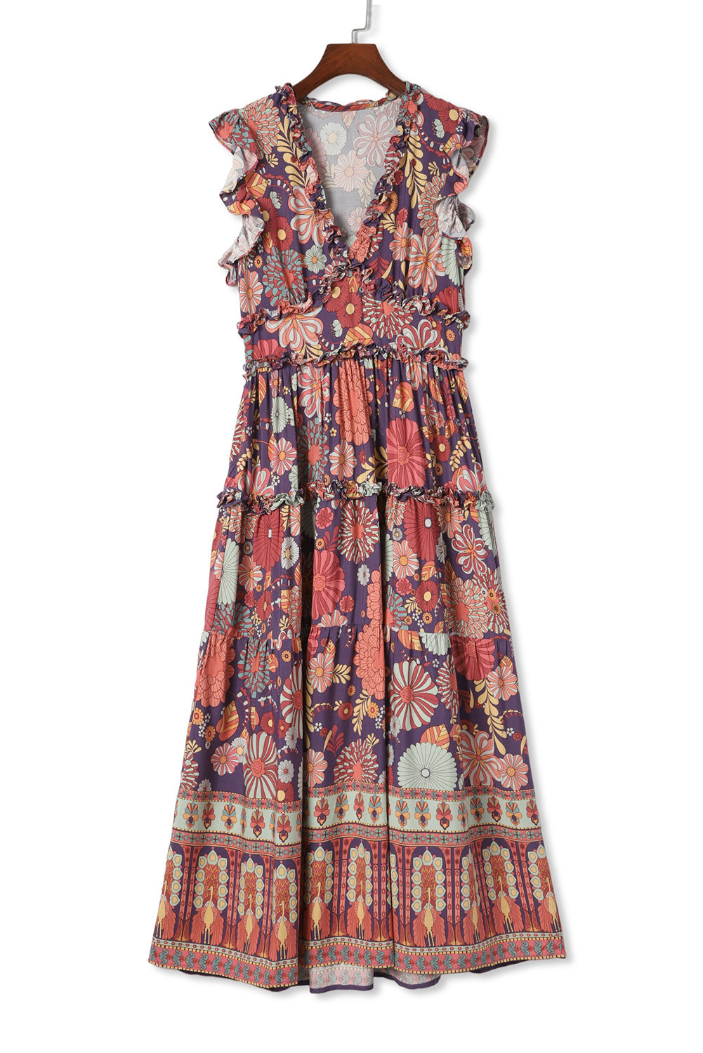 Vintage Ruffle Trim Floral Maxi Dress