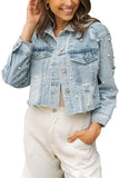 Pearls Beading Cropped Denim Jacket