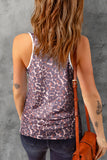 Sequin Chest Pocket Leopard Back Tank Top