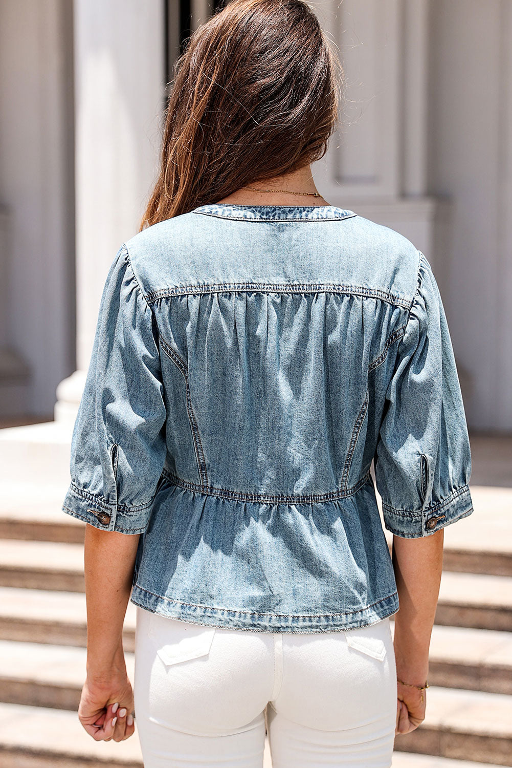 Half Sleeves Peplum Denim Jacket