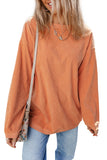 Orange Spooky Season Ghost Print Ribbed Pullover Sweatshirt