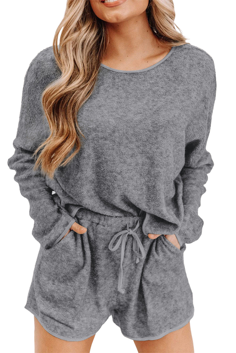 Long Sleeve Top and Drawstring Shorts Lounge Set