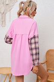 Plaid Patchwork Chest Pockets Oversized Shirt Jacket