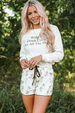 Long Sleeve Letters Pullover and Animal Shorts Lounge Set