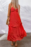 O-ring Smocked Back Spaghetti Straps Tiered Maxi Dress