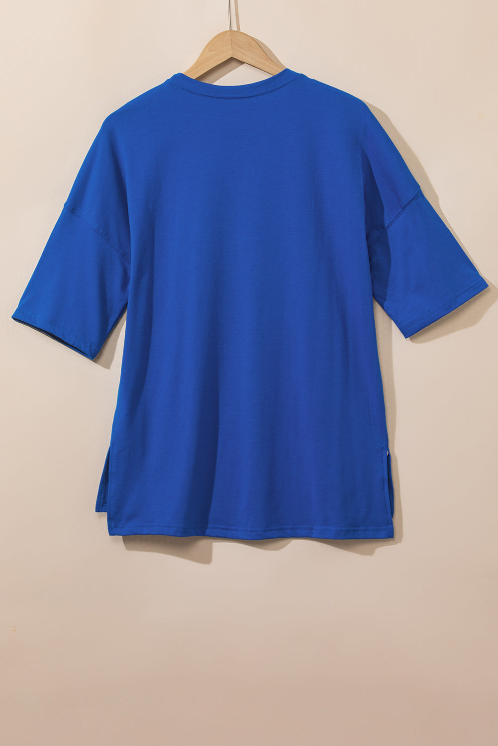 Dark Blue Longline Short Sleeve Side Slit Drop Shoulder Top