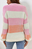 Pink Colorblock Textured Knit Bubble Sleeve Sweater