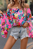 Abstract Floral Print Off-shoulder Bell Sleeve Blouse