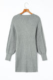 Cable Ribbed Knit V Neck Bodycon Sweater Dress