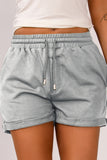 Tie Waist Side Pockets Cuffed Lounge Shorts