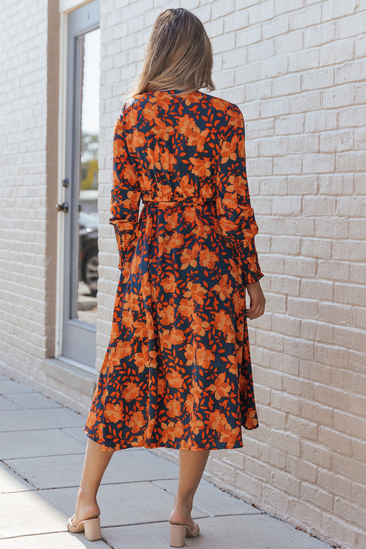 Floral Print Faux Wrap Belted Dress