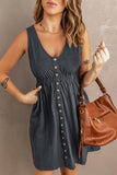 Gray Buttons Sleeveless High Waist Mini Dress