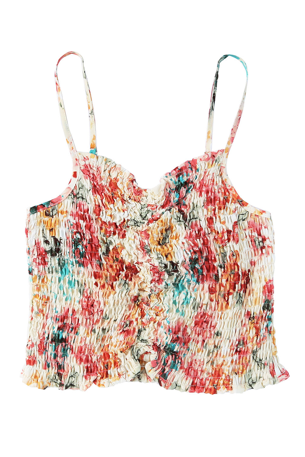 Floral Print Smocked Ruched Tank Top