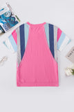 Stripe Patchwork V Neck T Shirt