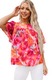 Floral Print Split Neck Tassel Tie Blouse