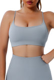 Soutien-gorge de yoga fitness côtelé gris à bretelles spaghetti