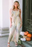 Irregular Patchwork Print Smocked Wide Leg Jumpsuit