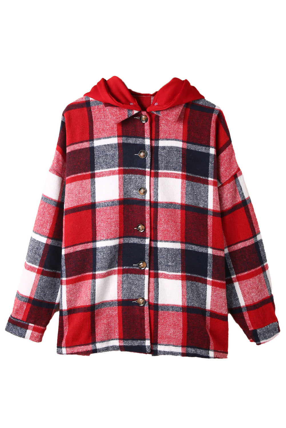 Hooded Plaid Button Front Shacket