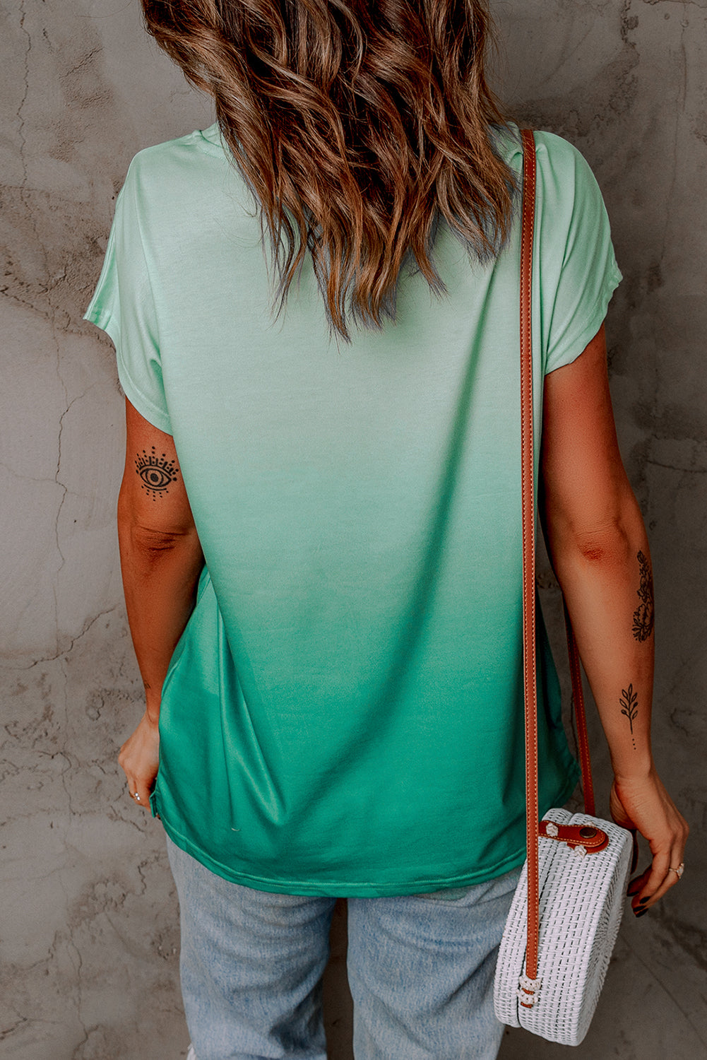 Gradient Color Short Sleeve T-Shirt with Pocket