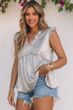 Khaki Frilled V Neck Metallic Crinkle Blouse