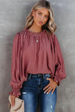 Frilled Neck Ruffled Long Sleeve Blouse