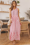 Abstract Print Split Neck Sleeveless Maxi Dress