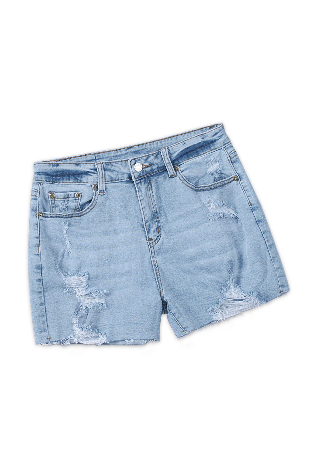 Short en jean taille haute effiloché bleu ciel 