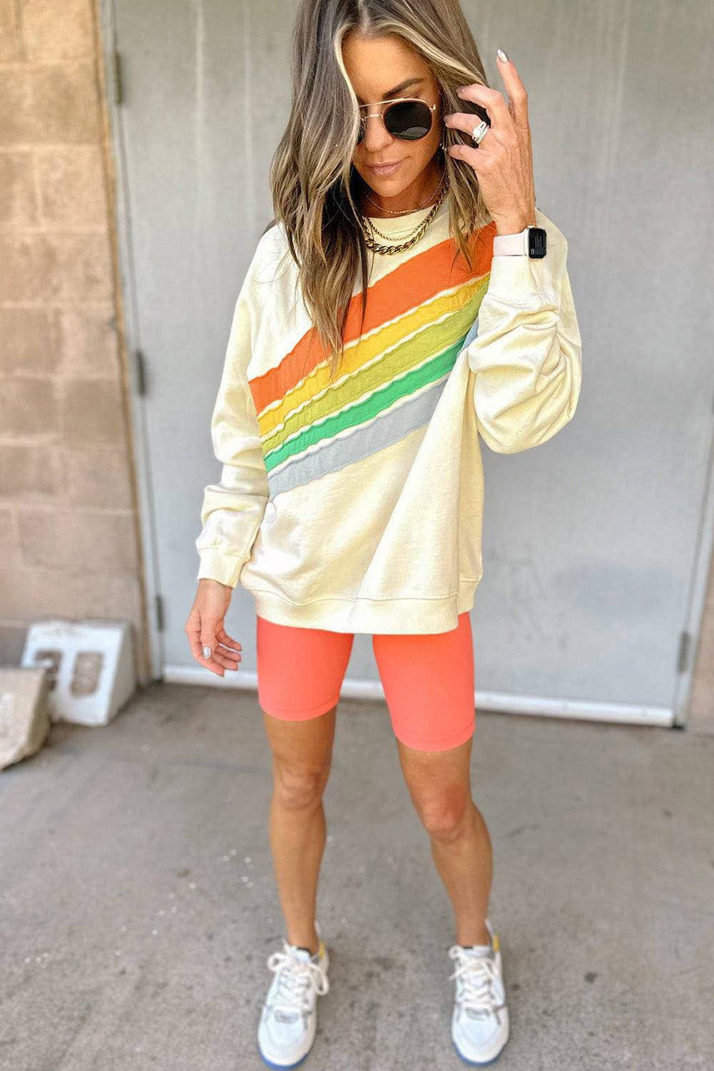 Black Rainbow Colorblock Striped Pullover Sweatshirt