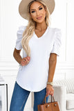 Black Puff Sleeve V-Neck T-Shirt