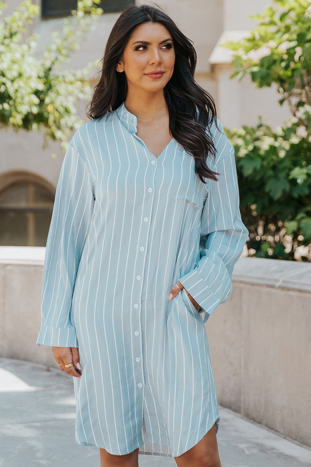 Striped Shirt Midi Dress with Sash