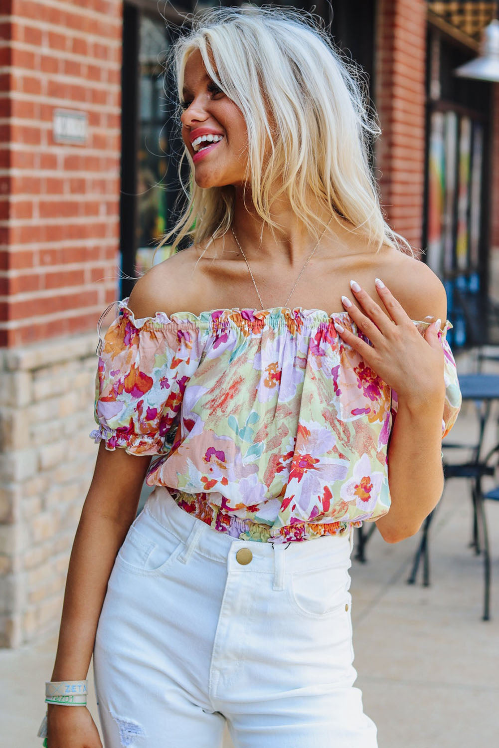 Floral Print Off Shoulder Puff Sleeve Blouse