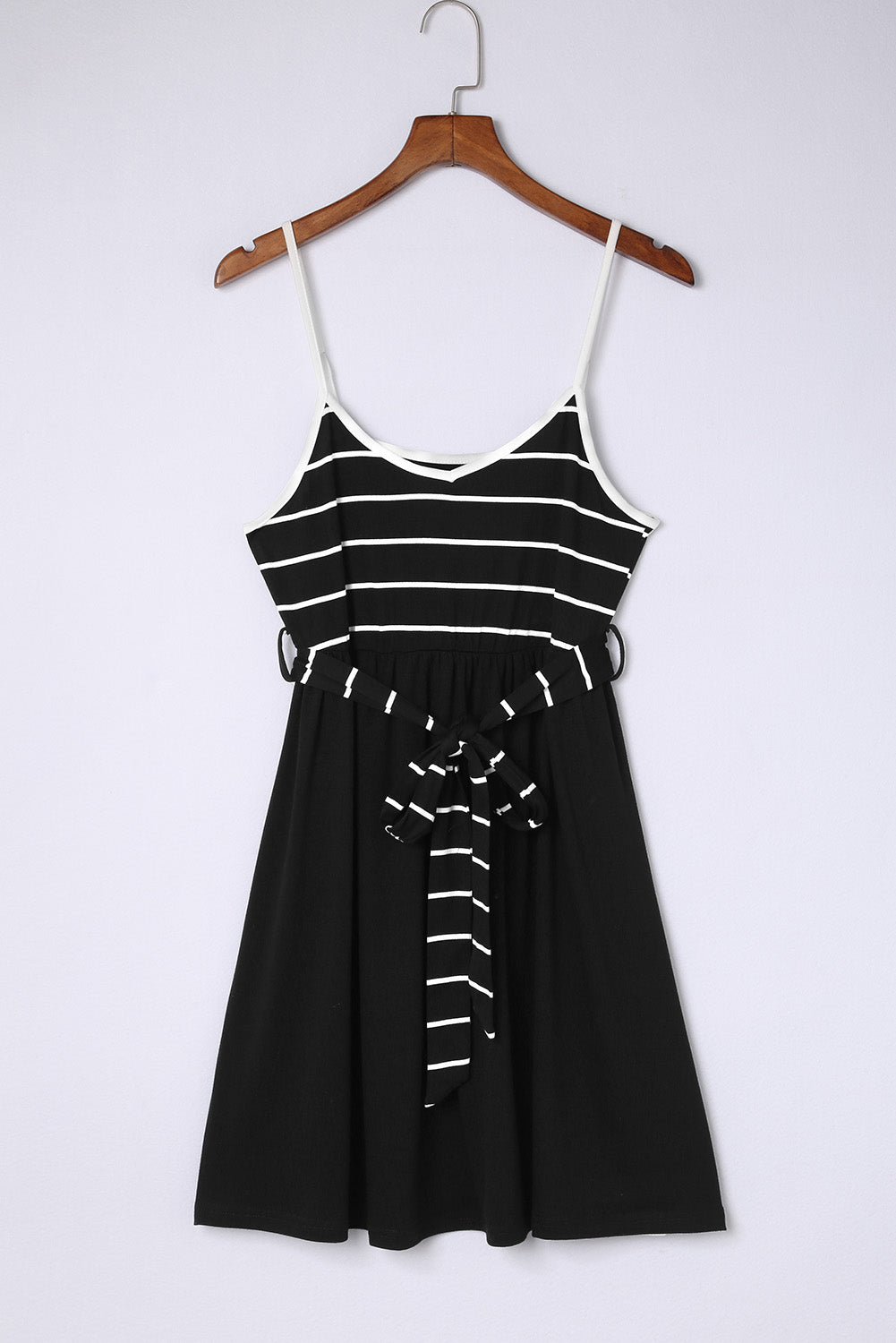 Spaghetti Straps Striped Cami Dress with Sash